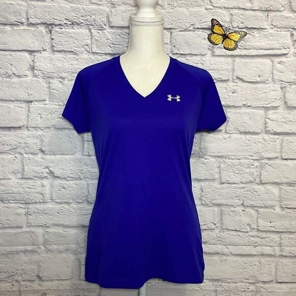 UNDER Armour Heat Gear Semi-Fitted Short Sleeve V-Neck T-Shirt Size Small - Picture 2 of 10